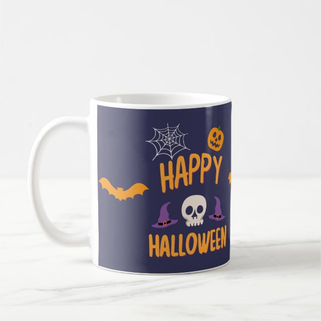 Happy Halloween spooky pumpkin bat orange design Coffee Mug (Left)