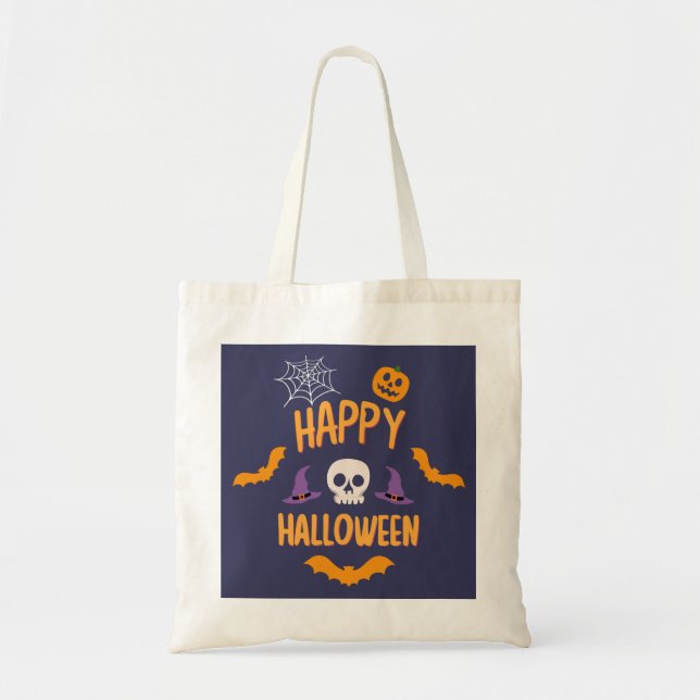 Happy Halloween spooky pumpkin bat orange design Tote Bag (Front)