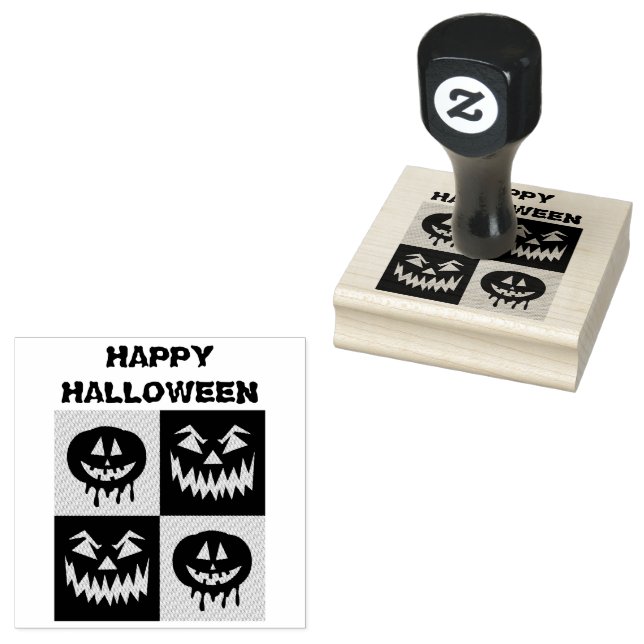 Happy Halloween Spooky Pumpkin Ghost Face Rubber Stamp (Stamped)