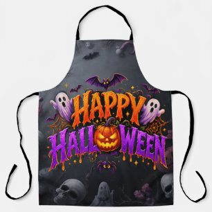 Happy Halloween Spooky Pumpkin Ghosts Bats Apron