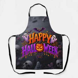 Happy Halloween Spooky Pumpkin Ghosts Bats Apron