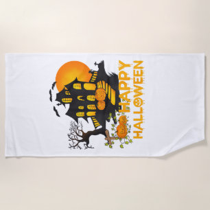 Happy Halloween Spooky Pumpkin Haunted House Men W Beach Towel