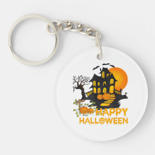Happy Halloween Spooky Pumpkin Haunted House Men W Key Ring