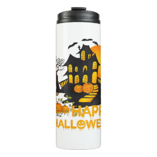 Happy Halloween Spooky Pumpkin Haunted House Men W Thermal Tumbler