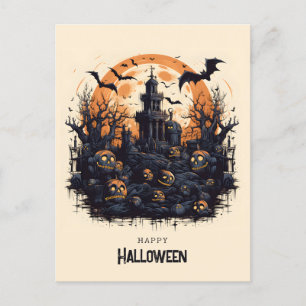 Happy Halloween Spooky pumpkins and bats Postcard