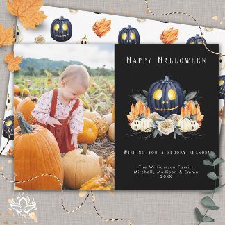 Happy Halloween Spooky Pumpkins Crystals Photo Holiday Card