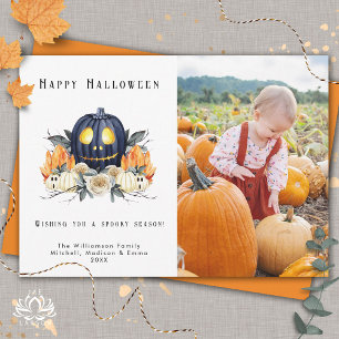 Happy Halloween Spooky Pumpkins Crystals  Photo Holiday Postcard