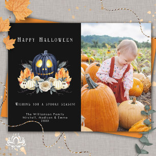 Happy Halloween Spooky Pumpkins Crystals  Photo Holiday Postcard