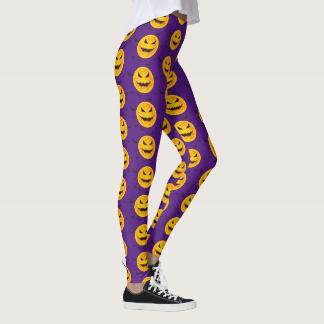 Happy Halloween Spooky Purple Bat Leggings (Right)