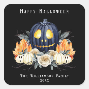 Happy Halloween Spooky Samhain Pumpkins Crystals Square Sticker