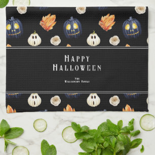 Happy Halloween Spooky Samhain Pumpkins Crystals Tea Towel