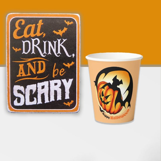 Happy Halloween Spooky Scary Pumpkin Bat Paper Cups (Creator Uploaded)