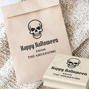 Happy Halloween spooky skull custom name or text Rubber Stamp