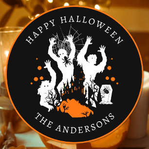 Happy Halloween Spooky Spider Zombies Custom Text Classic Round Sticker