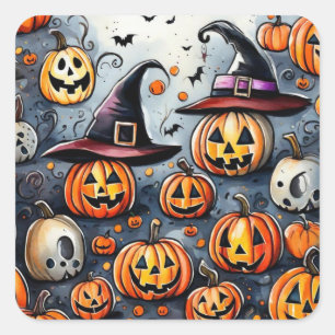 Happy Halloween spooky treat or tricks design Square Sticker