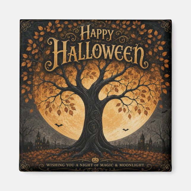 Happy Halloween Spooky Tree Full Moon Gothic Magnet (Front)