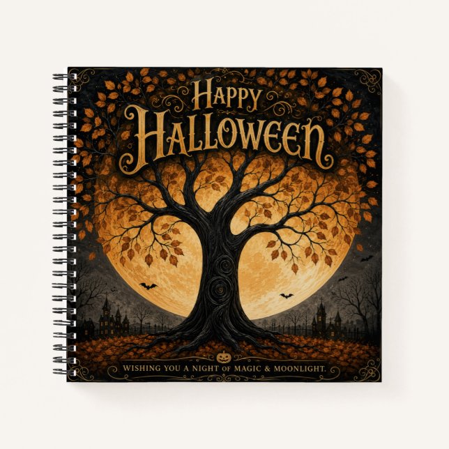 Happy Halloween Spooky Tree Full Moon Gothic Notebook (Front)