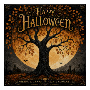 Happy Halloween Spooky Tree Full Moon Gothic Poster