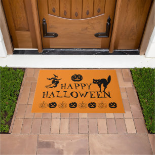 Happy Halloween spooky trick or treat black orange Doormat