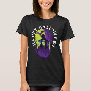 Happy Halloween Spooky Witch and Vampire Bat in Fu T-Shirt