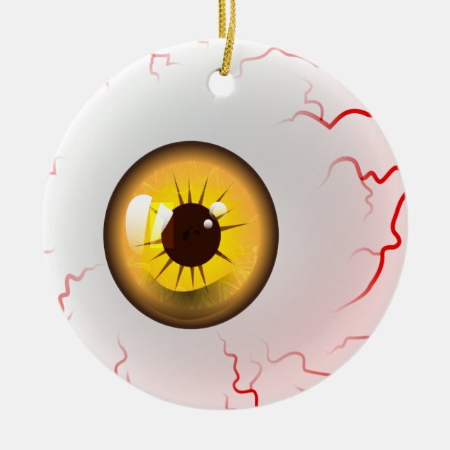 Happy Halloween! Spooky Yellow Eyeball Ceramic Tree Decoration (Front)