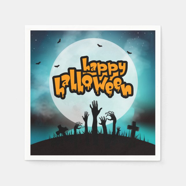 Happy Halloween Spooky Zombie Party Napkin (Front)