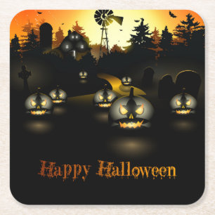 Happy Halloween Square Paper Coaster