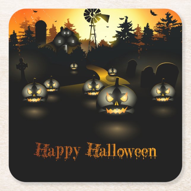 Happy Halloween Square Paper Coaster (Front)