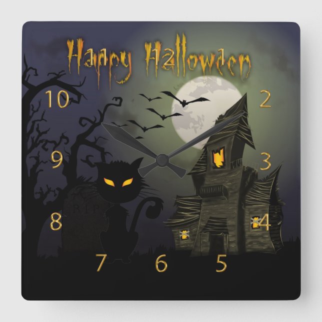 Happy Halloween Square Wall Clock (Front)