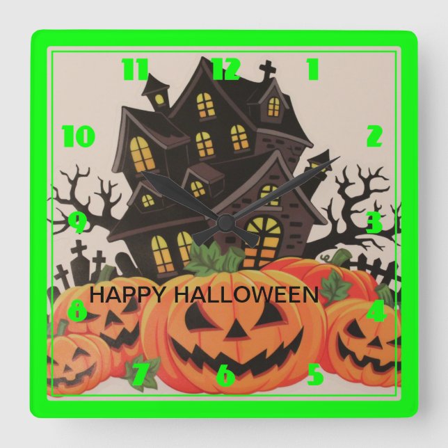 HAPPY HALLOWEEN SQUARE WALL CLOCK (Front)