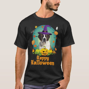Happy Halloween St Bernard Dog Pumpkin Witch Ghost T-Shirt