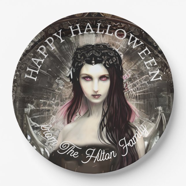 Happy Halloween Steampunk Gothic Fallen Angel Paper Plate (Front)