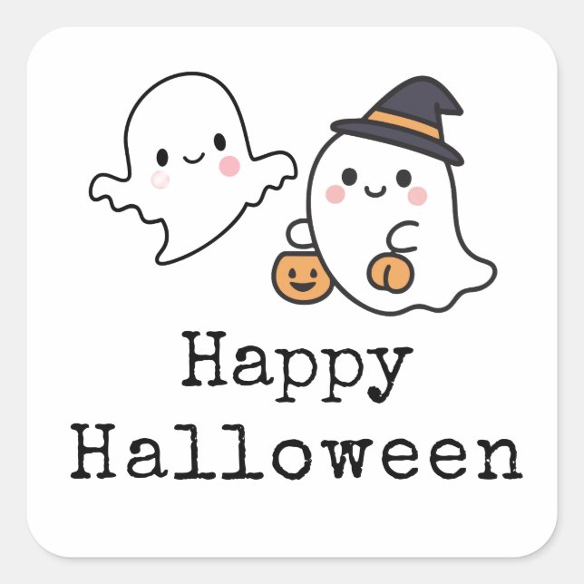 Happy Halloween stickers with cute ghost (Front)
