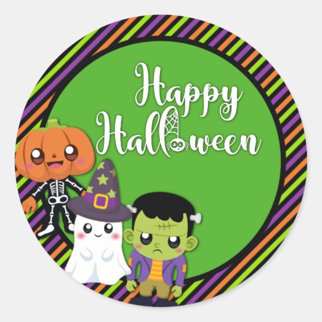 Happy Halloween Stickers With Monsters (Front)