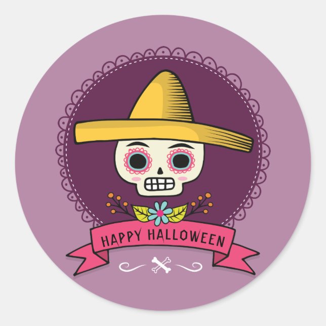 Happy Halloween. Sugar Skull. Classic Round Sticker (Front)