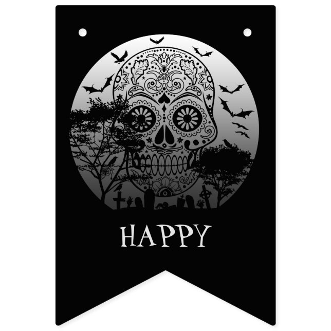 Happy Halloween Sugar Skull Graveyard Full Moon 1 Bunting (First Flag)