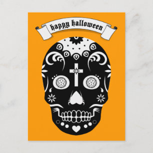happy halloween sugar skull postcard