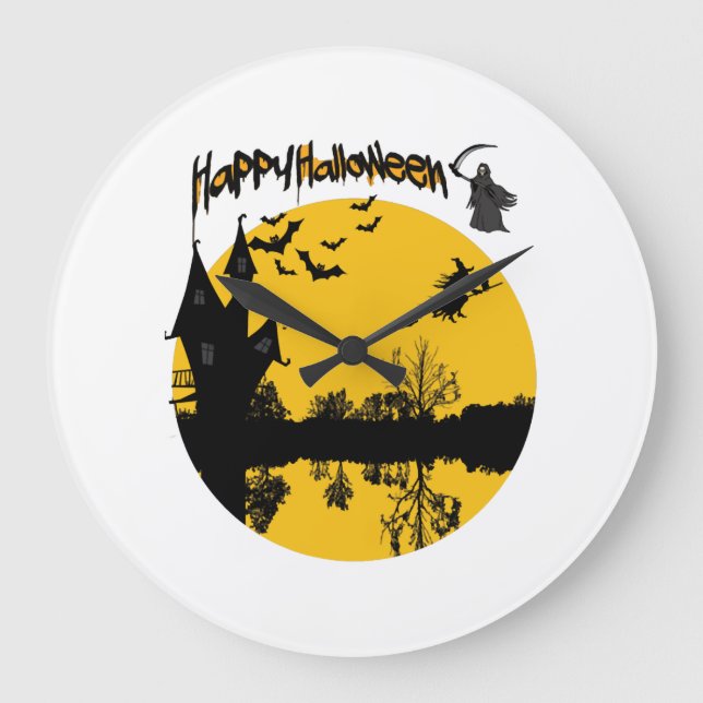 happy halloween t-shirt large clock (Front)