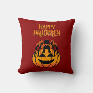 Happy Halloween Tarantula on Top of a Pumpkin Cushion