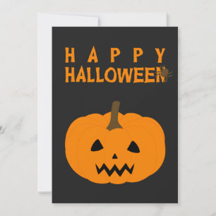 Happy Halloween Text and Pumpkin on Black Card