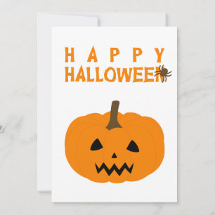 Happy Halloween Text and Pumpkin on White Card