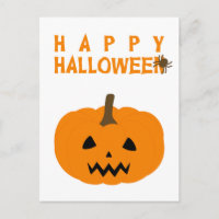 Happy Halloween Text and Pumpkin on White Postcard