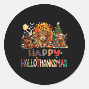 Happy Halloween Thanksgiving Christmas Cow Holiday Classic Round Sticker