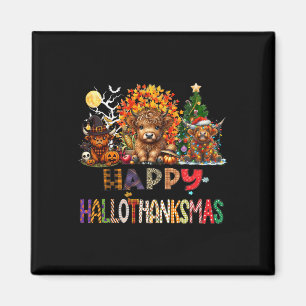 Happy Halloween Thanksgiving Christmas Cow Holiday Magnet