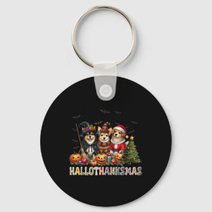 Happy Halloween Thanksgiving Christmas Dog Lovers Key Ring