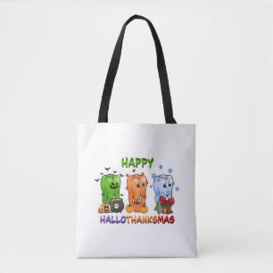 happy halloween thanksgiving christmas funny mens tote bag