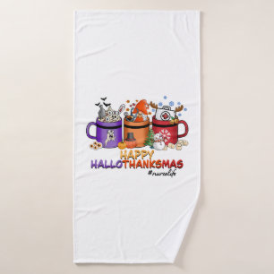 happy halloween thanksgiving christmas funny nurse bath towel