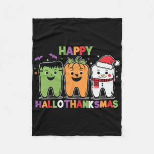 Happy Halloween Thanksgiving Christmas Happy Hallo Fleece Blanket