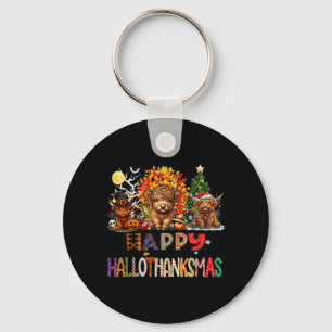 Happy Halloween Thanksgiving Christmas Highland Key Ring