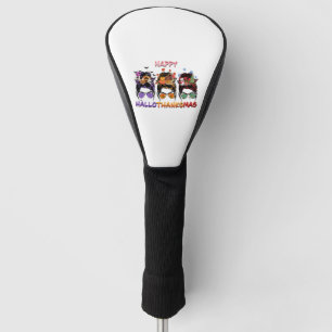 happy halloween thanksgiving christmas messy bun golf head cover
